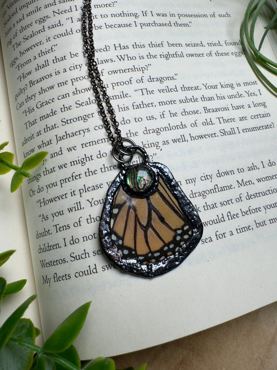 Abalone Shell and Butterfly Wing Necklace | Copper Ashes