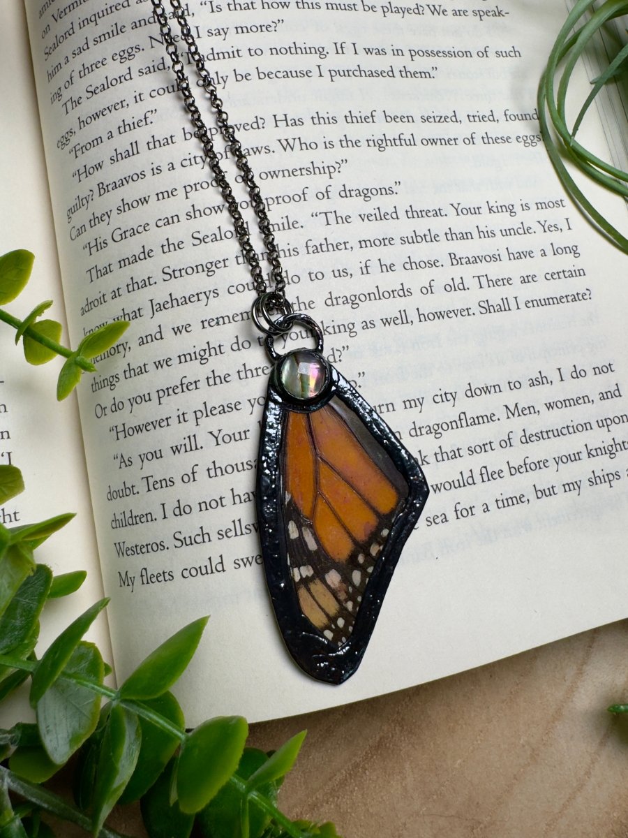 Abalone Shell and Butterfly Wing Necklace | Copper Ashes