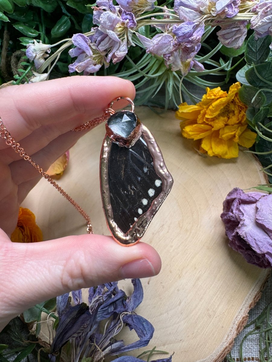 Abalone Shell and Butterfly Wing Necklace | Copper Ashes