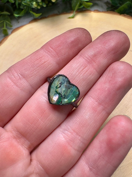 Abalone Shell Heart Ring Size 6 | Copper Ashes