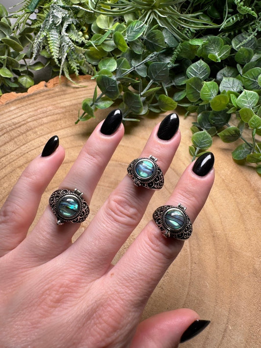 Abalone Shell Locket Ring Adjustable | Copper Ashes