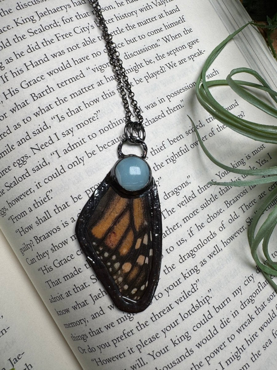 Amazonite and Butterfly Wing Necklace | Copper Ashes