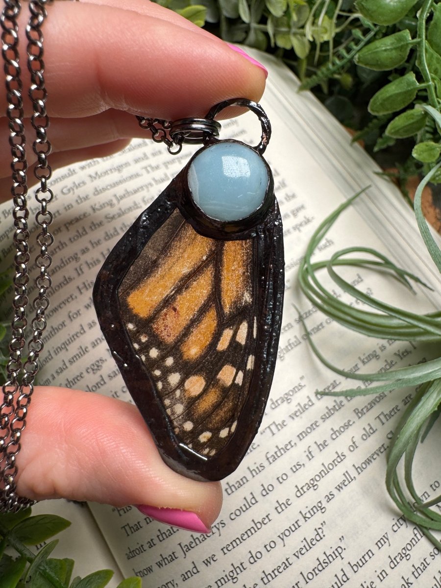 Amazonite and Butterfly Wing Necklace | Copper Ashes