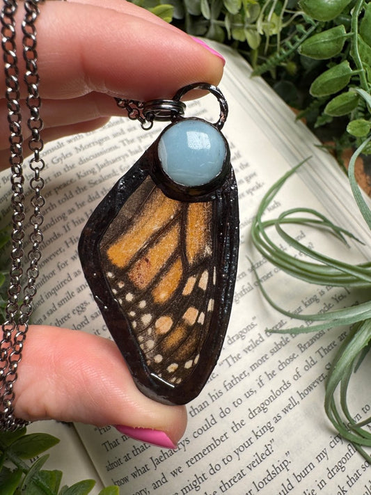 Amazonite and Butterfly Wing Necklace | Copper Ashes