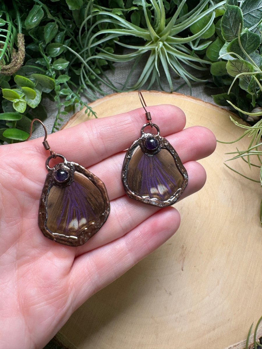 Amethyst and Butterfly Wing Earrings | Copper Ashes