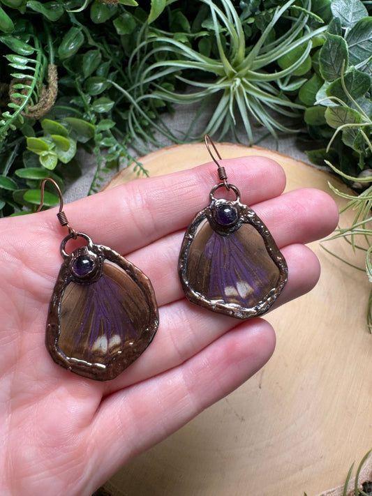 Amethyst and Butterfly Wing Earrings | Copper Ashes