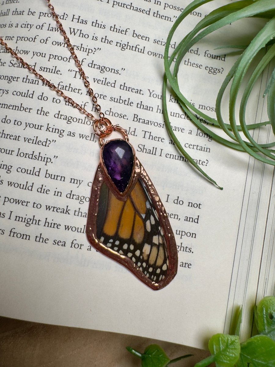Amethyst and Butterfly Wing Necklace | Copper Ashes