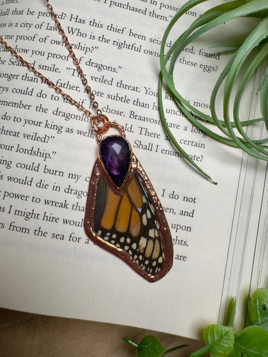 Amethyst and Butterfly Wing Necklace | Copper Ashes