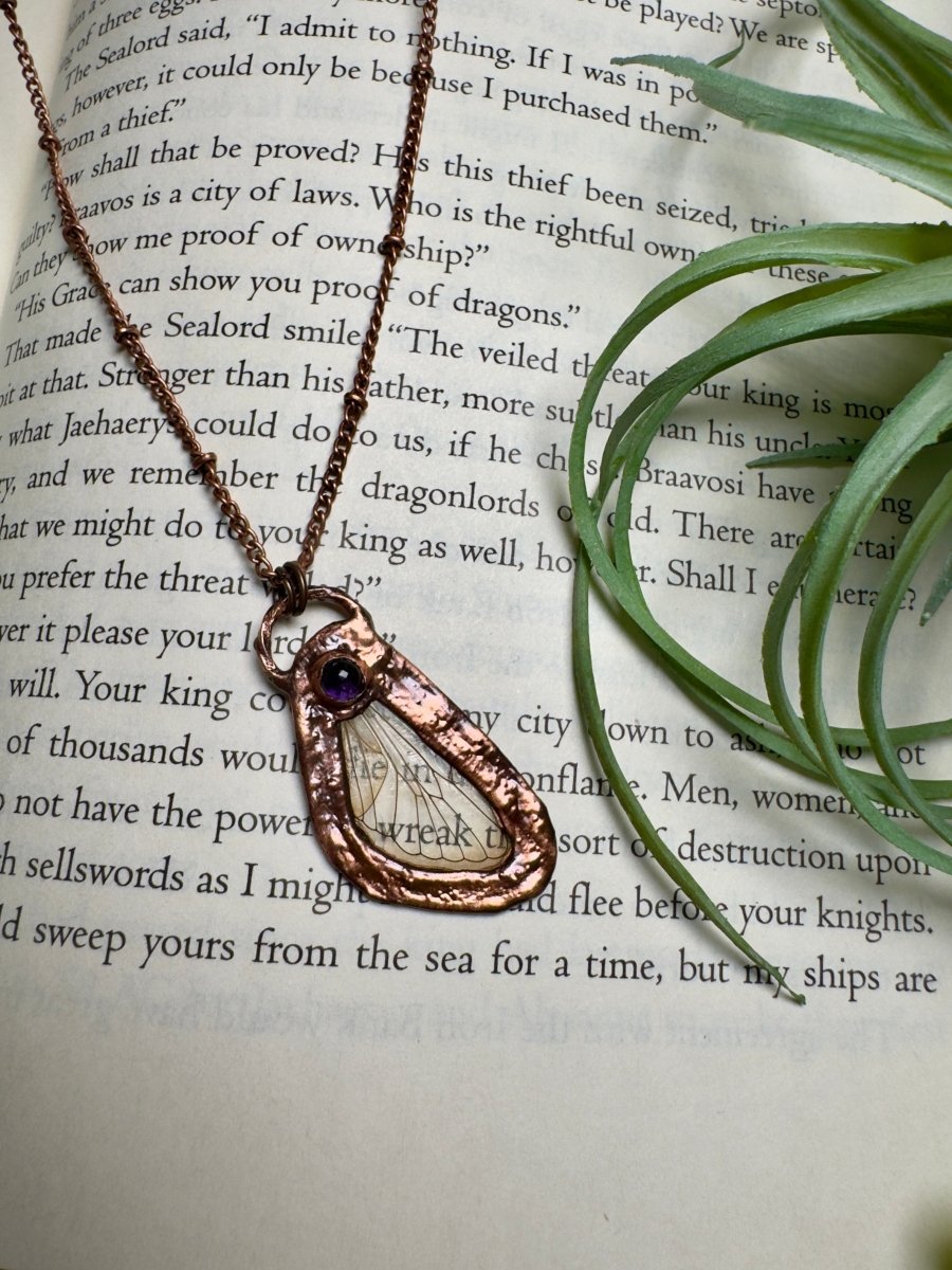 Amethyst and Cicada Wing Necklace | Copper Ashes
