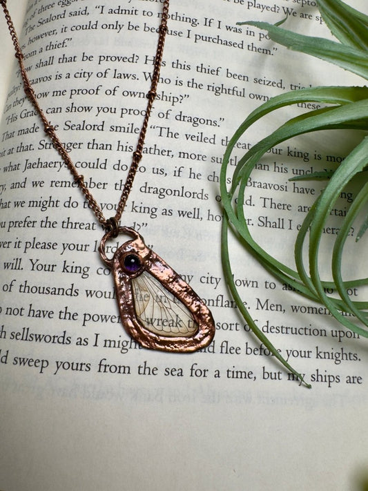 Amethyst and Cicada Wing Necklace | Copper Ashes