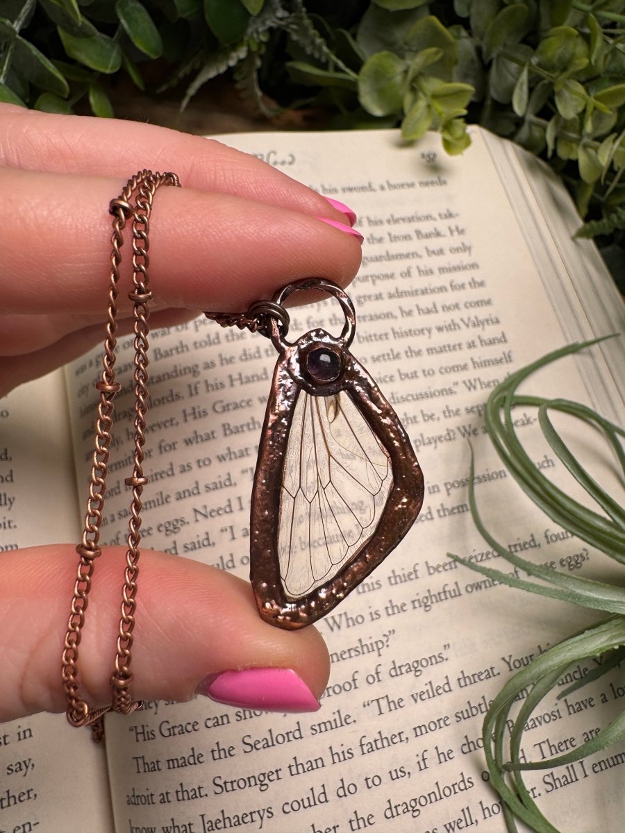 Amethyst and Cicada Wing Necklace | Copper Ashes