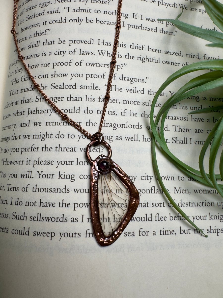 Amethyst and Cicada Wing Necklace | Copper Ashes