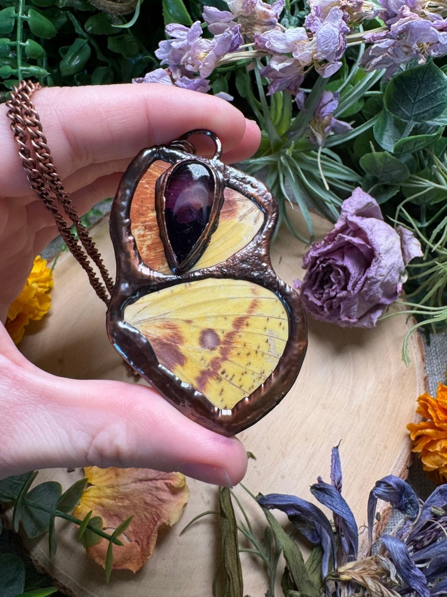 Amethyst and Moth Wing Necklace | Copper Ashes