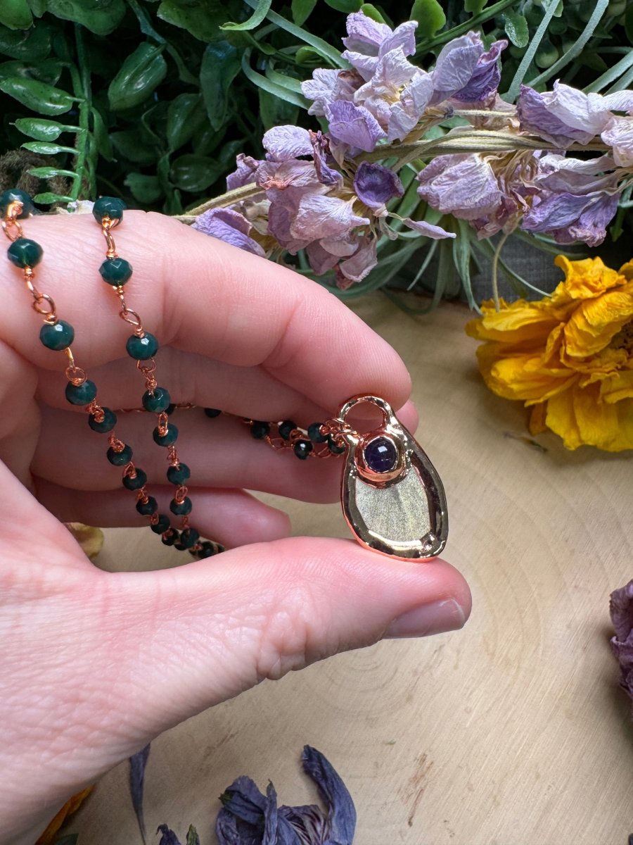 Amethyst and Moth Wing Necklace | Copper Ashes