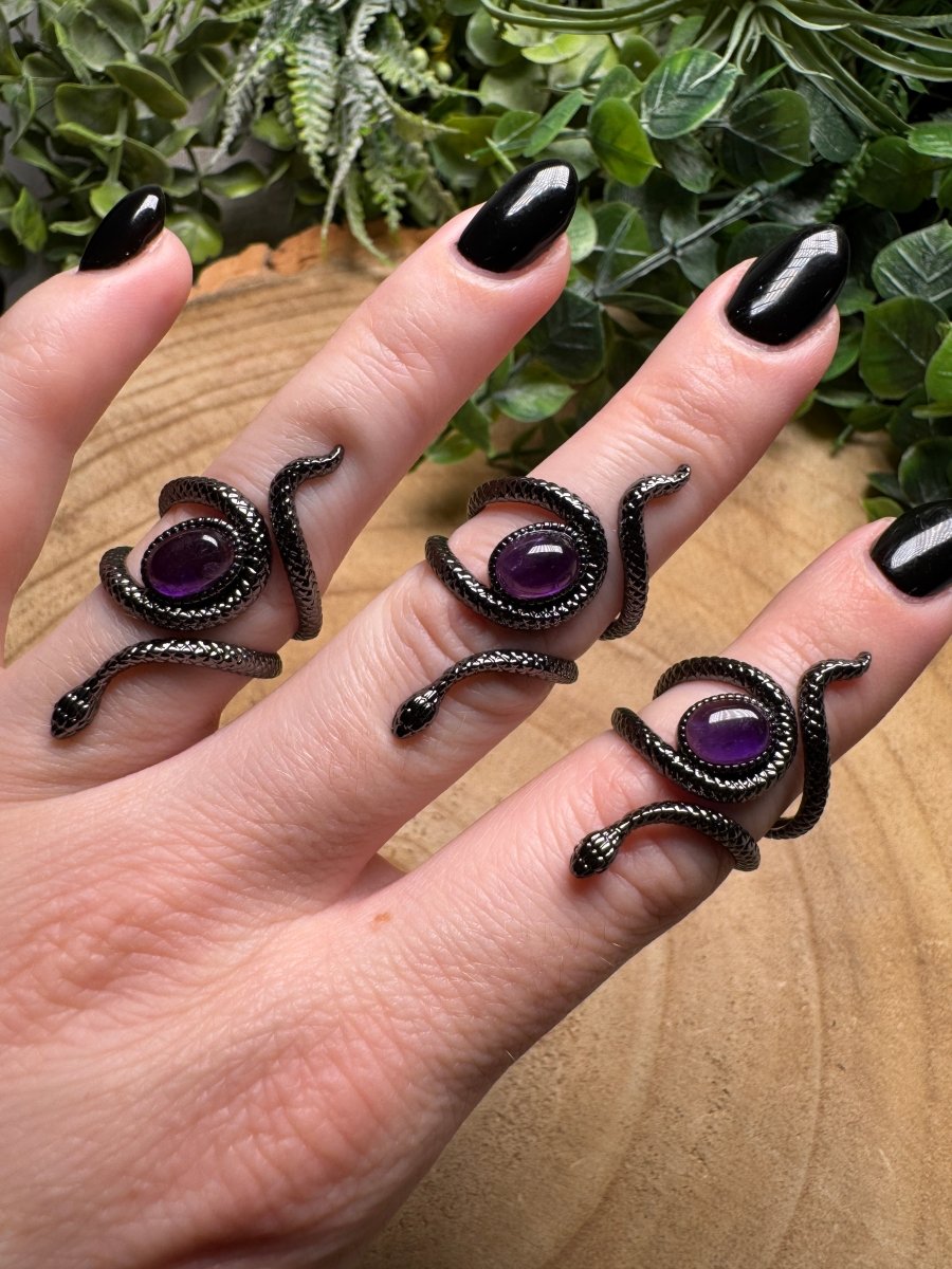 Amethyst Snake Ring Adjustable | Copper Ashes