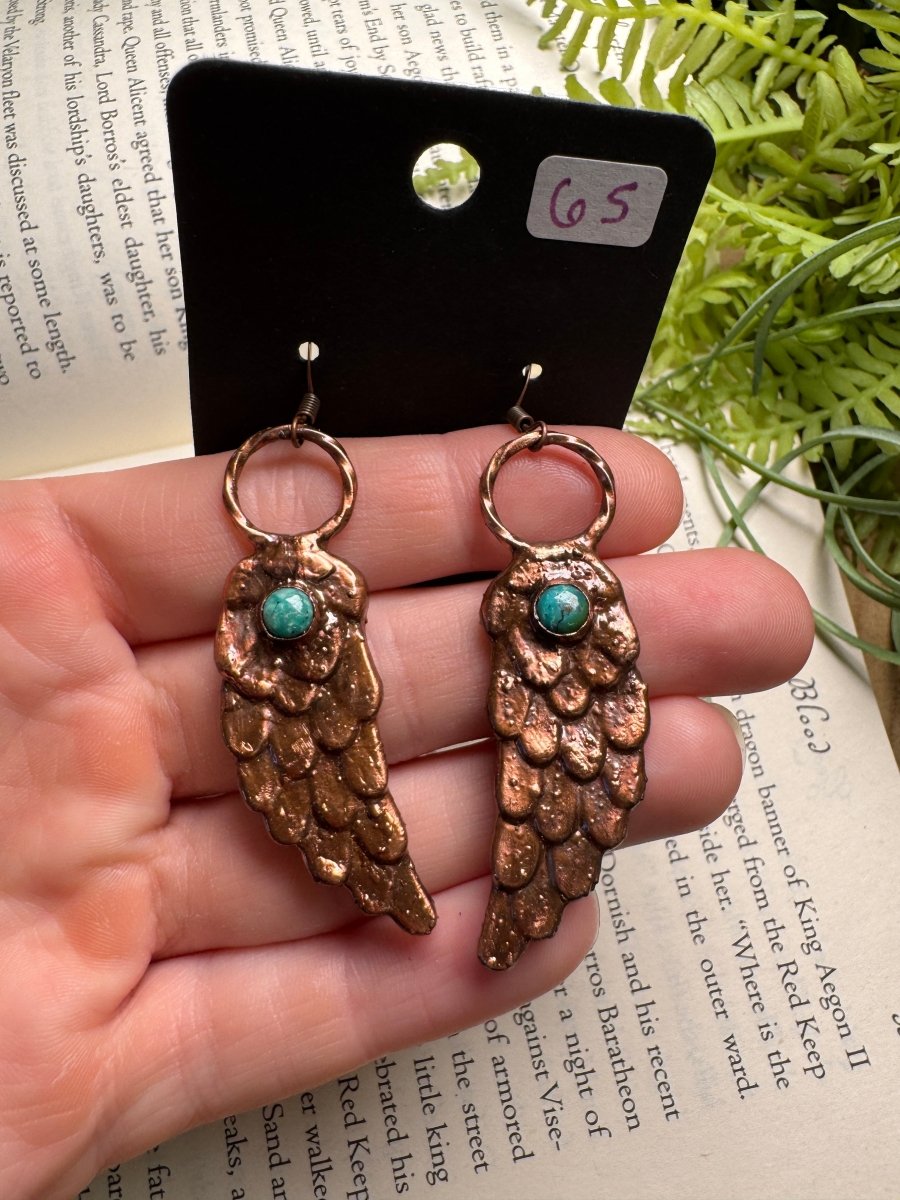 Angel Wing and Turquoise Earrings | Copper Ashes
