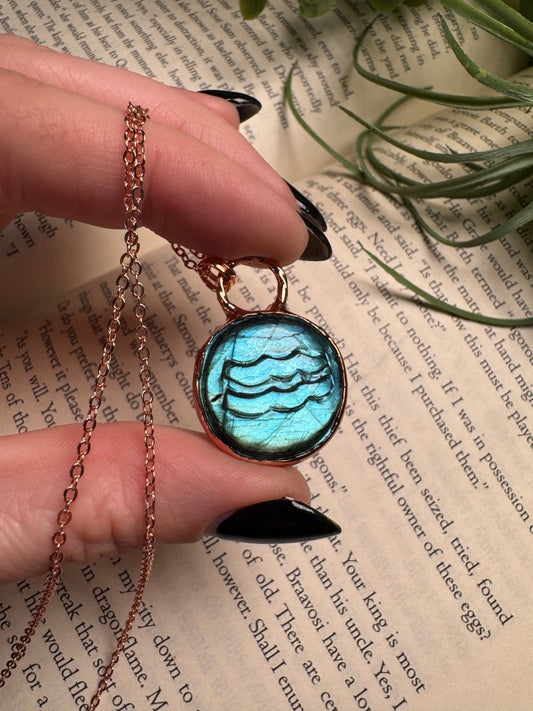 Aquarius Zodiac Sign Labradorite Necklace | Copper Ashes