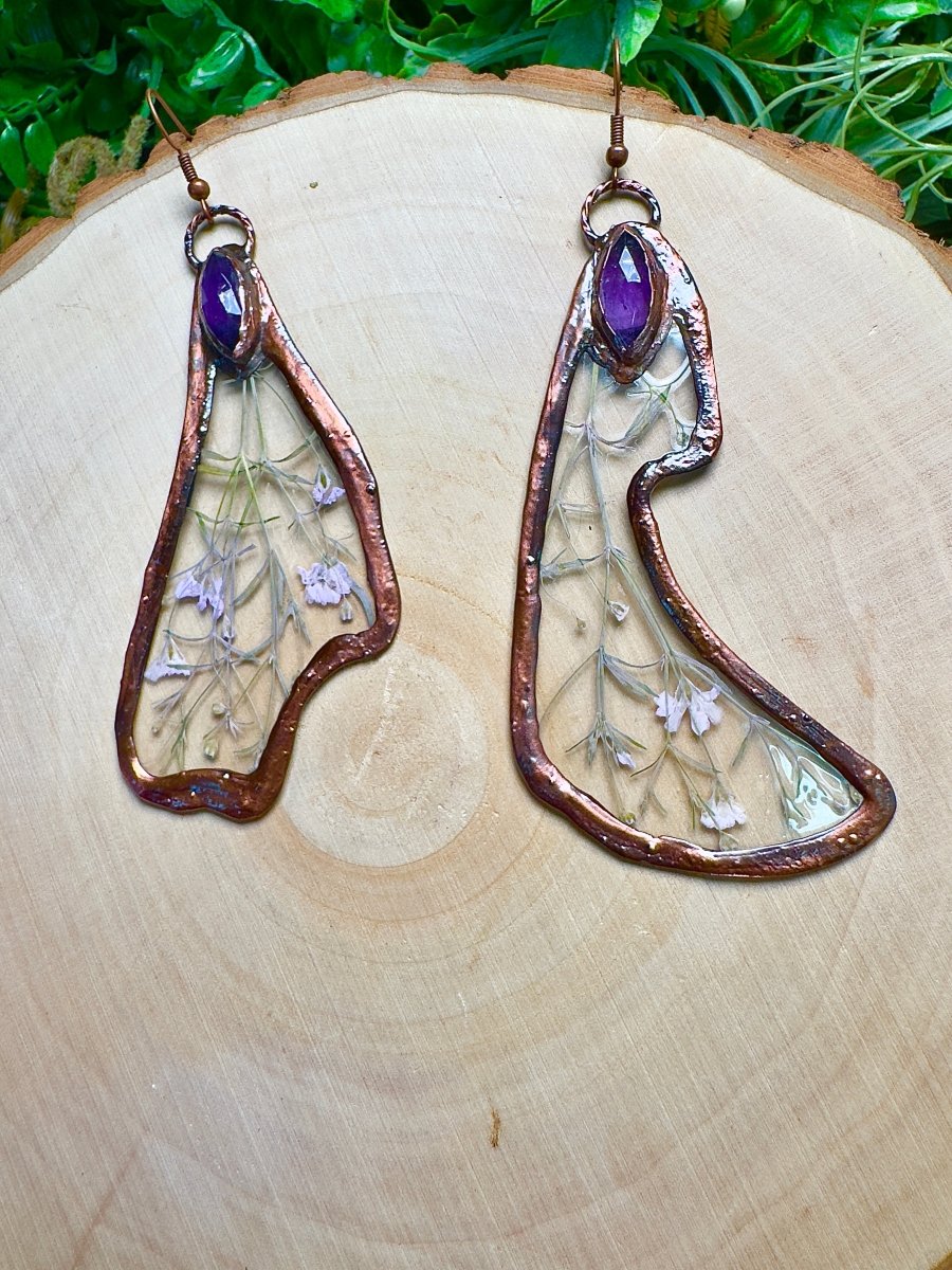 Astraea - Amethyst and Flower Earrings | Copper Ashes
