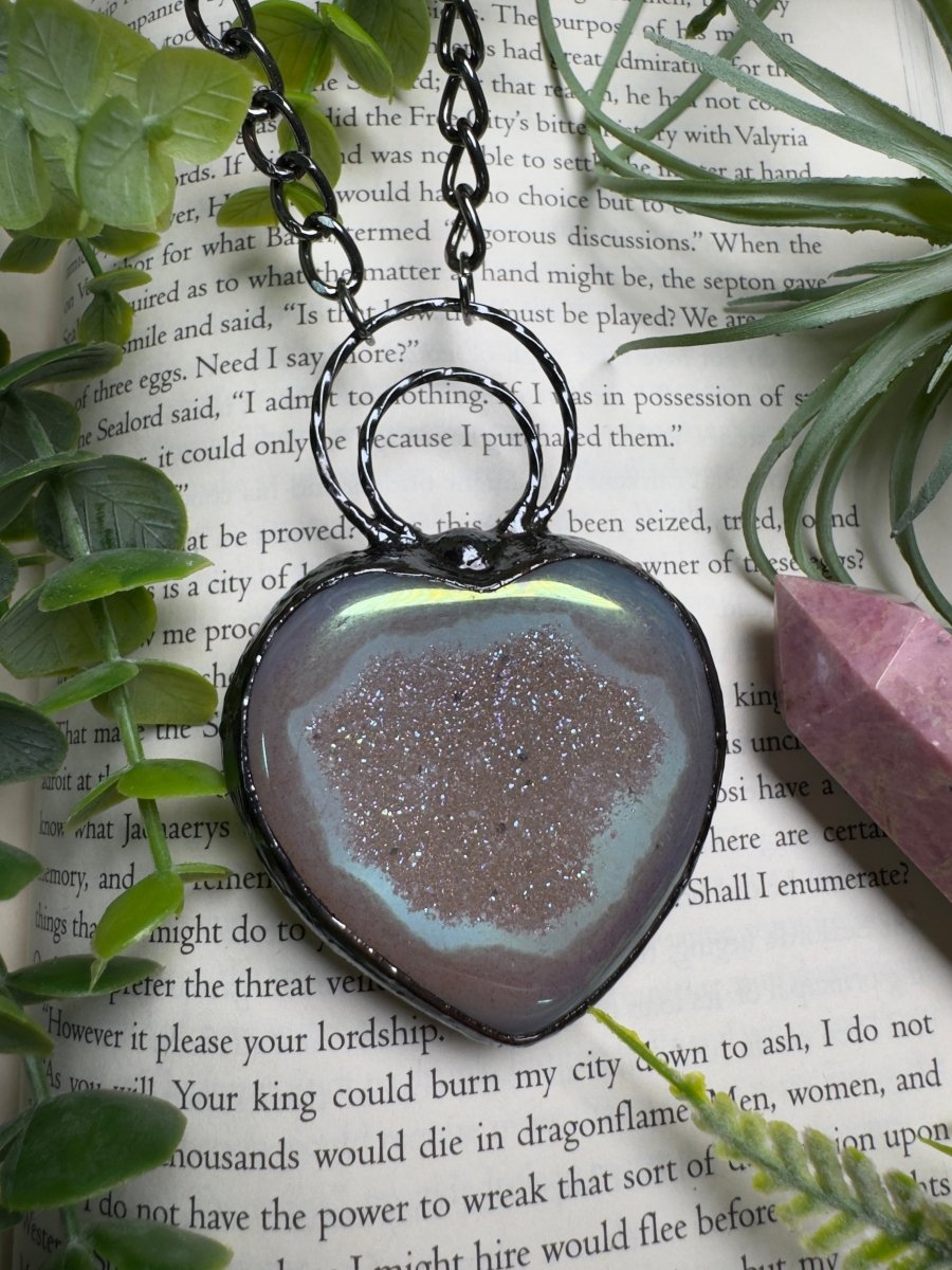 Aura Druzy Agate Statement Heart Necklace | Copper Ashes