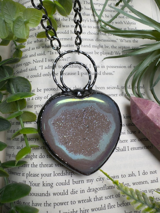 Aura Druzy Agate Statement Heart Necklace | Copper Ashes