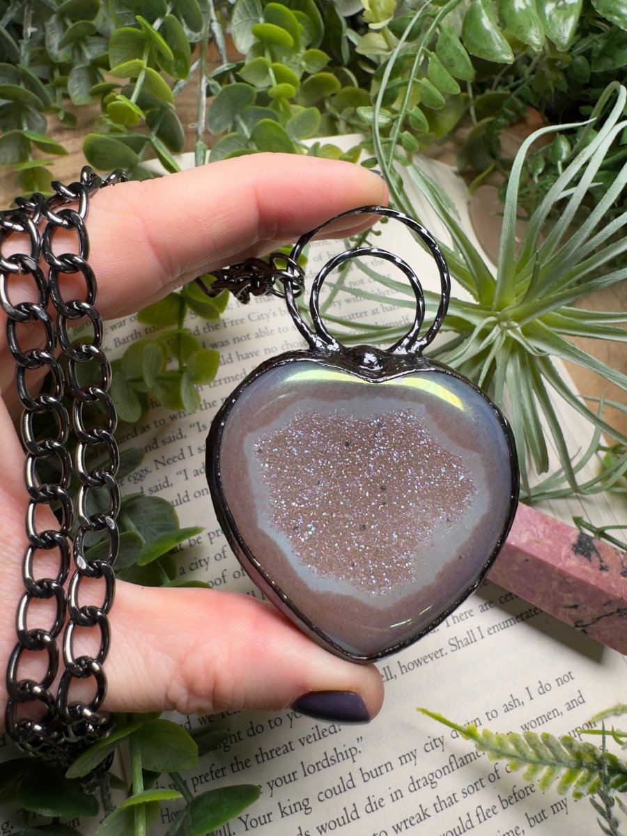 Aura Druzy Agate Statement Heart Necklace | Copper Ashes