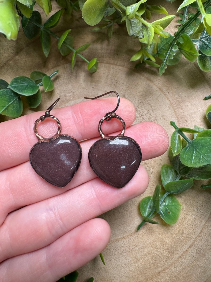 Aventurine Heart Earrings | Copper Ashes