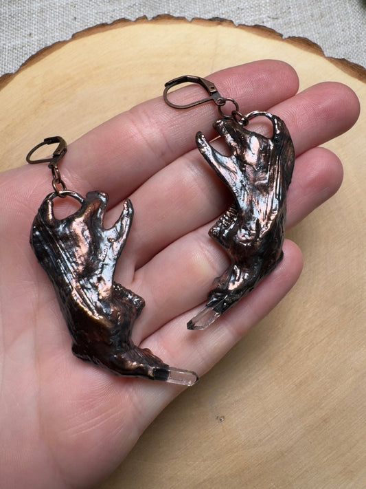 Beltharion - Muskrat Jawbone and Quartz Earrings | Copper Ashes