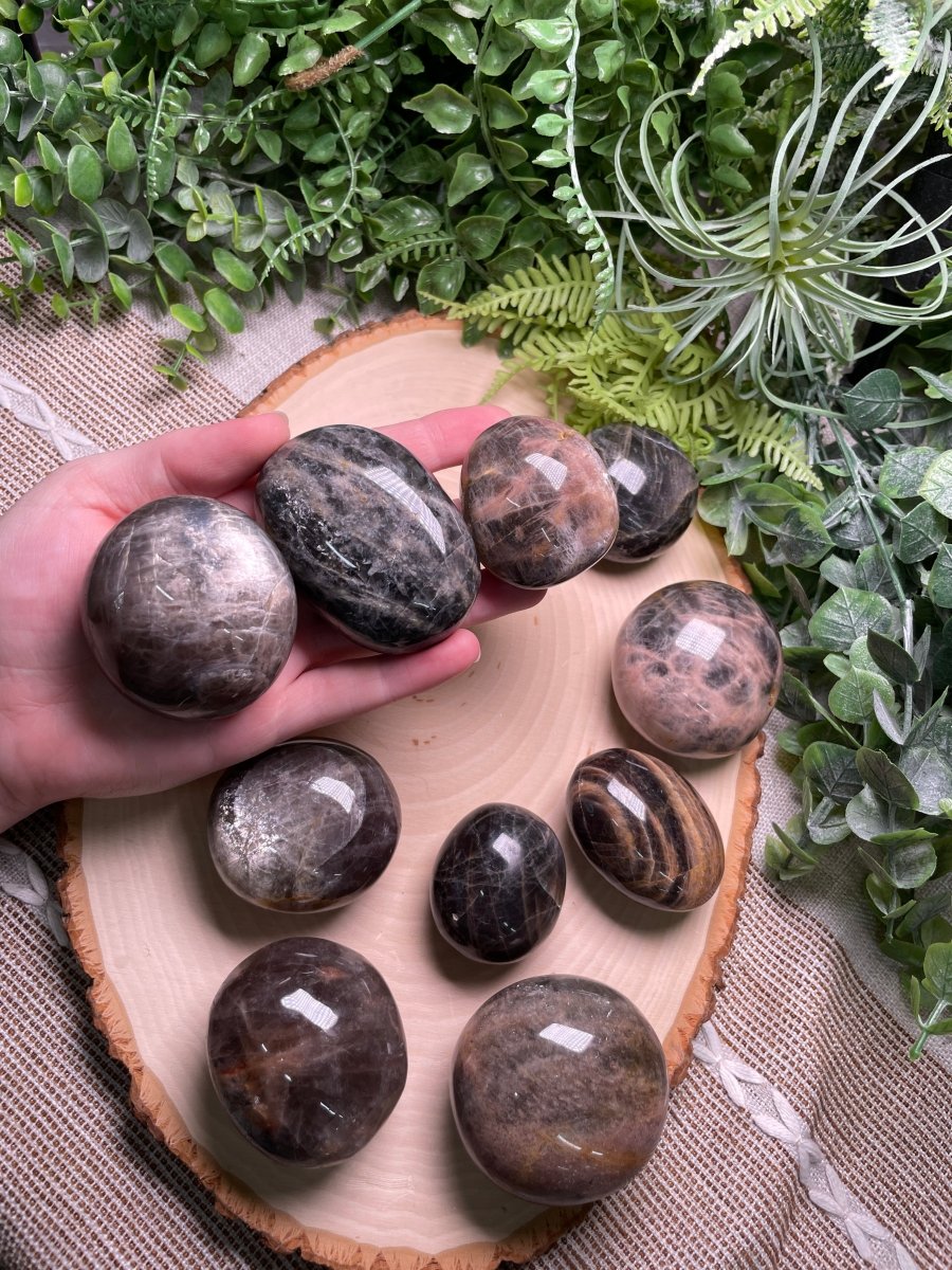 Black Moonstone Palm Stone | Copper Ashes