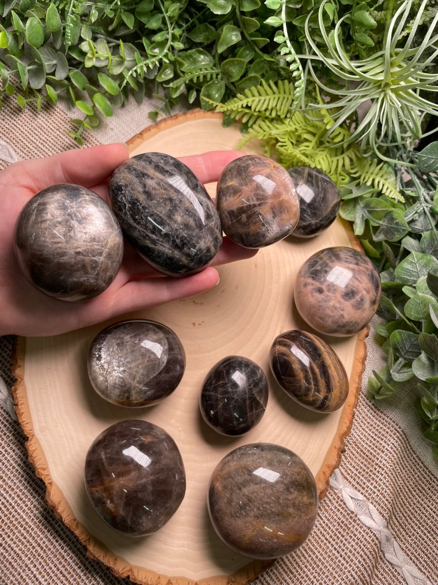 Black Moonstone Palm Stone | Copper Ashes