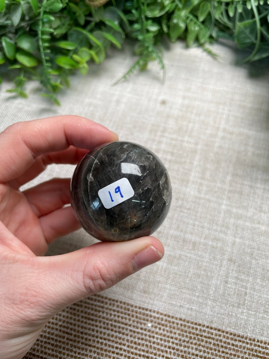 Black Moonstone Sphere | Copper Ashes