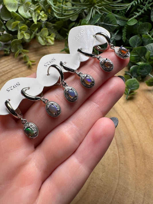 Black Opal Huggie Earrings | Copper Ashes