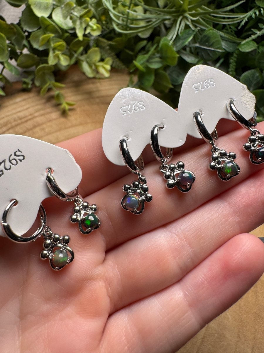 Black Opal Paw Print Huggie Earrings | Copper Ashes