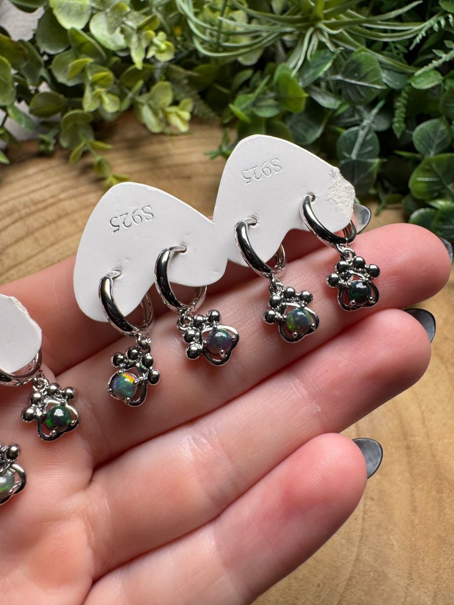 Black Opal Paw Print Huggie Earrings | Copper Ashes