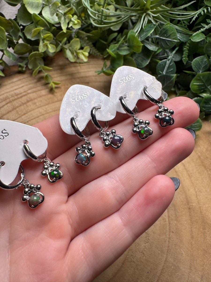 Black Opal Paw Print Huggie Earrings | Copper Ashes