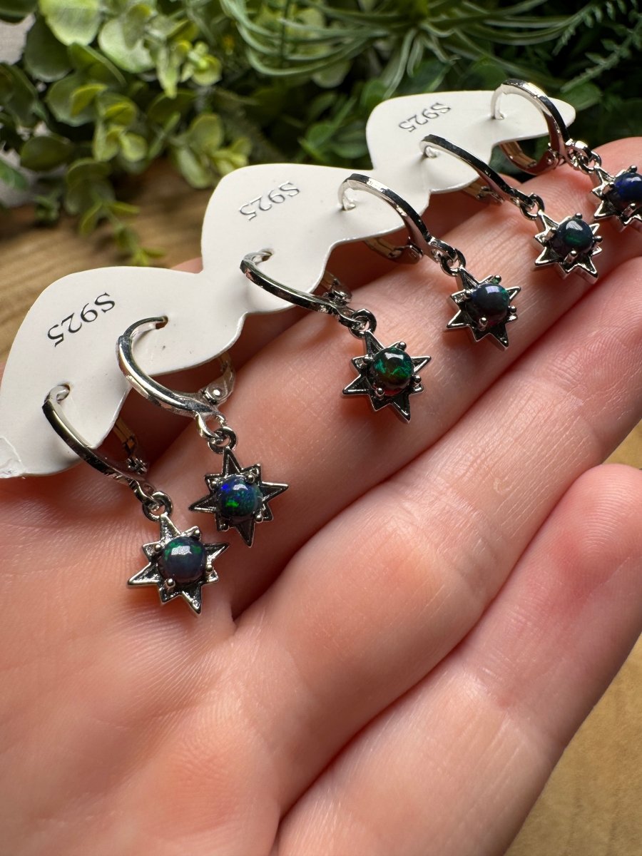 Black Opal Star Huggie Earrings | Copper Ashes