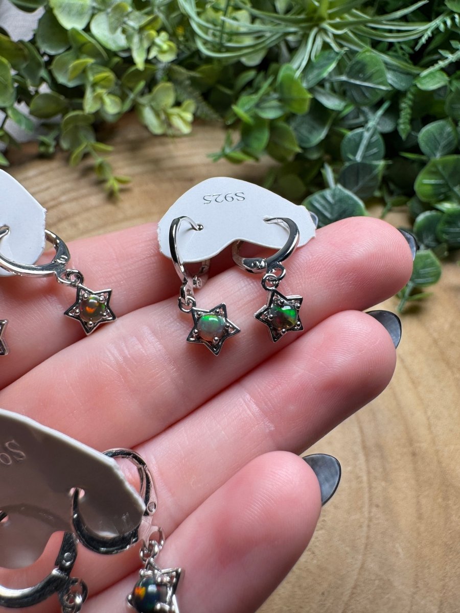 Black Opal Star Huggie Earrings | Copper Ashes