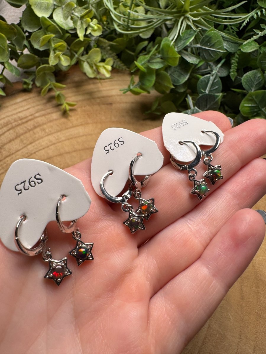 Black Opal Star Huggie Earrings | Copper Ashes