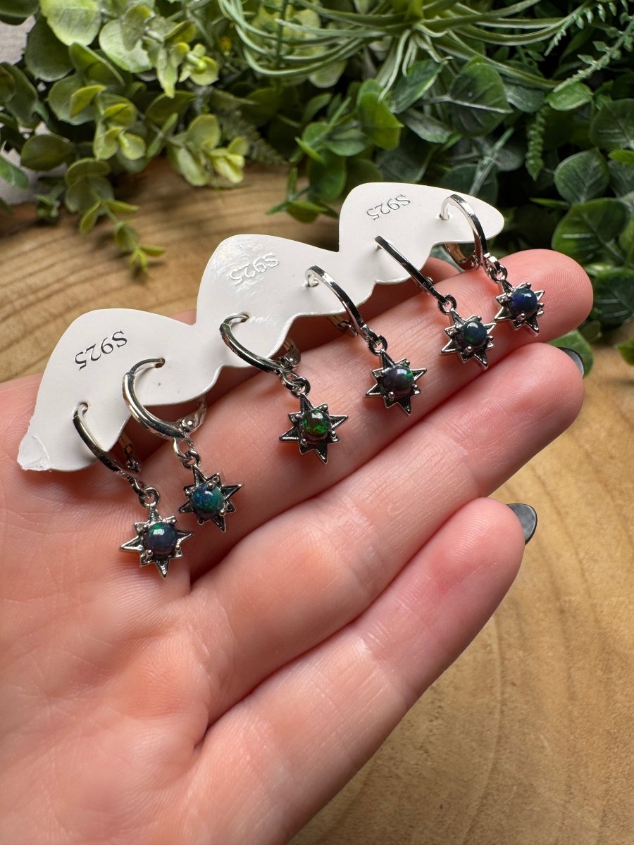 Black Opal Star Huggie Earrings | Copper Ashes