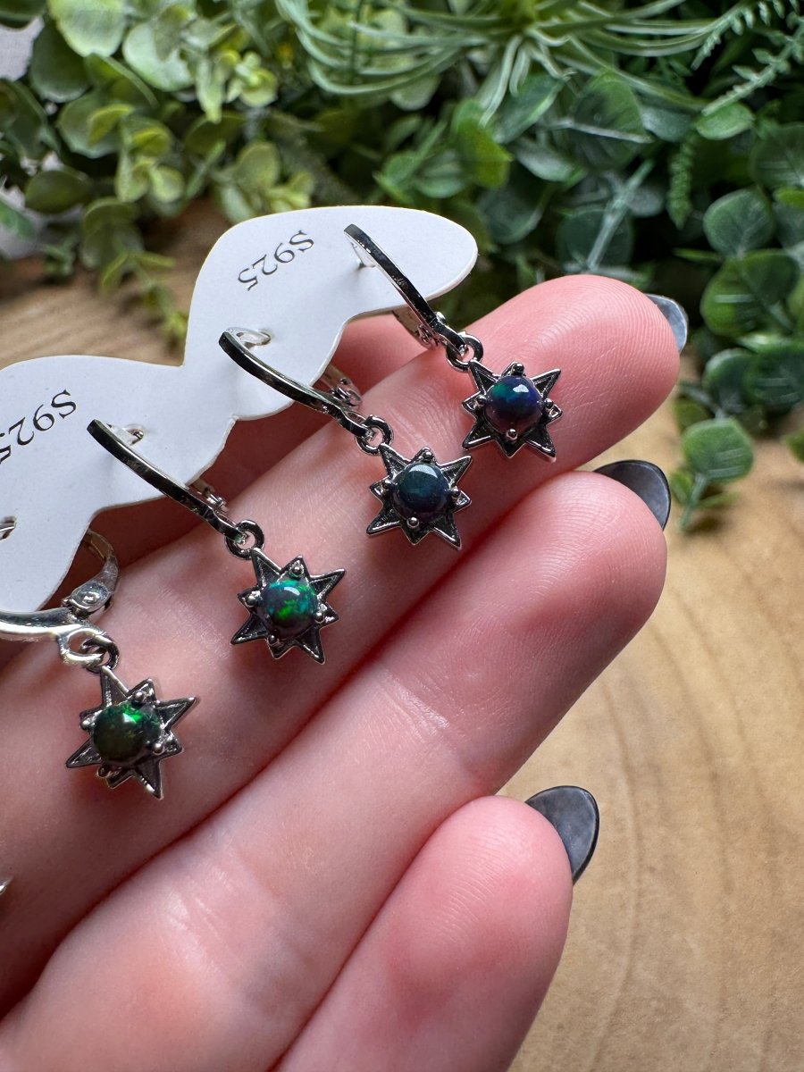 Black Opal Star Huggie Earrings | Copper Ashes