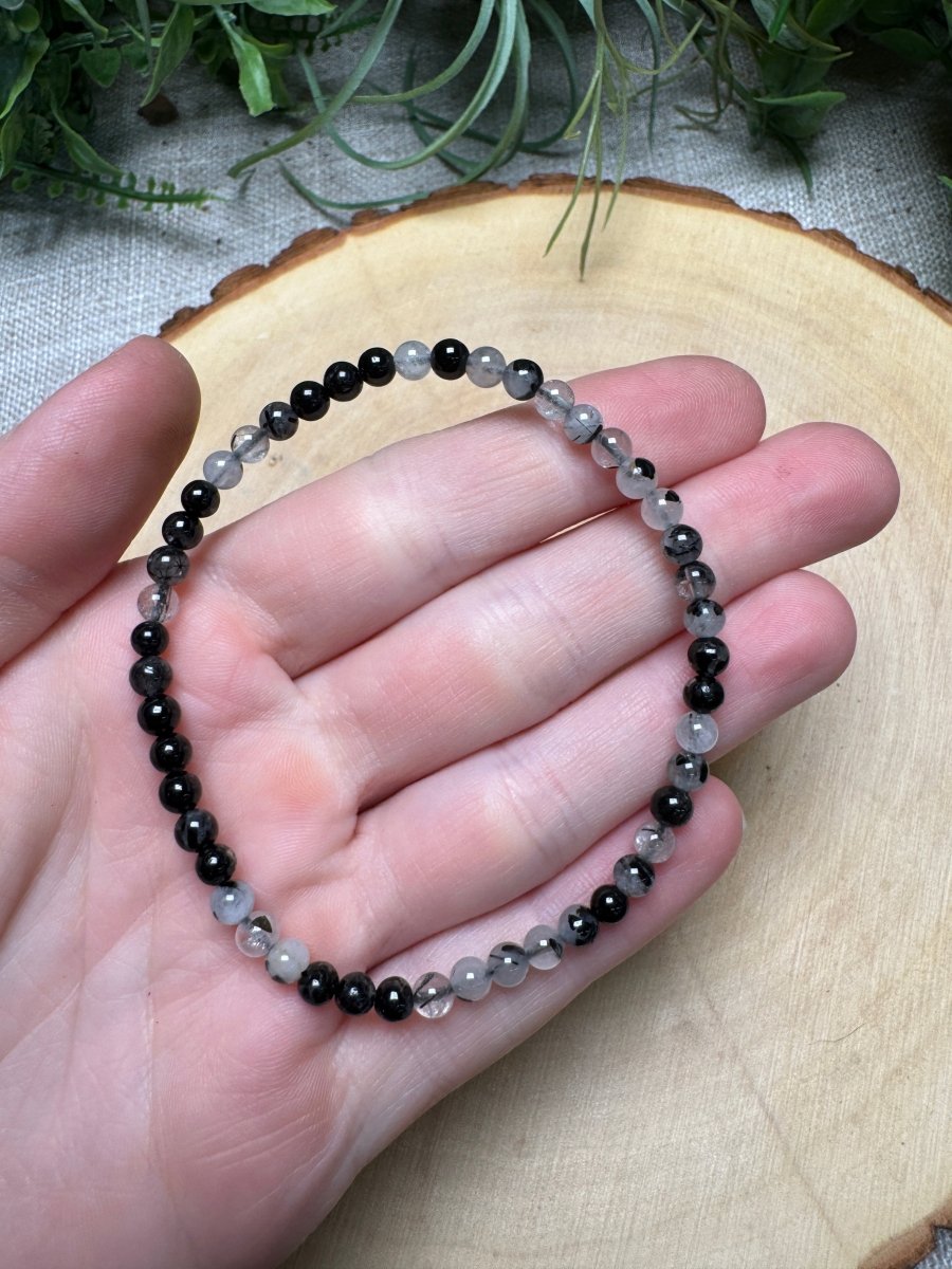 Black Rutile Quartz 4mm Beaded Bracelet | Copper Ashes