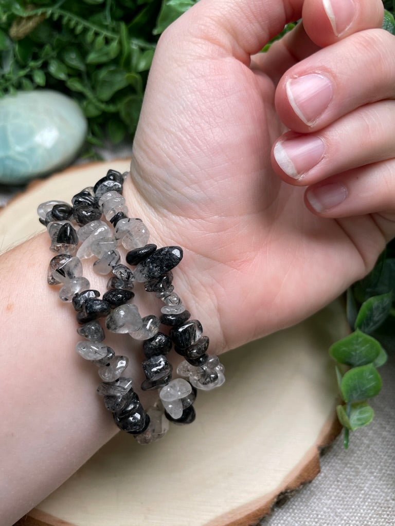 Black Rutile Quartz Chip Bracelet | Copper Ashes