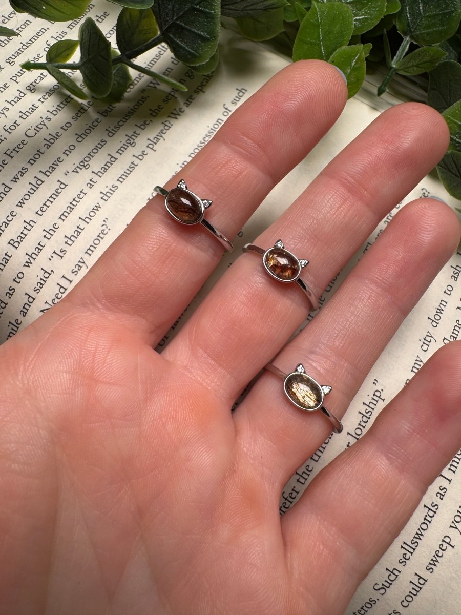 Black Sunstone Cat Adjustable Ring | Copper Ashes