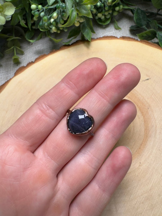 Blue Aventurine Heart Ring Size 6 | Copper Ashes