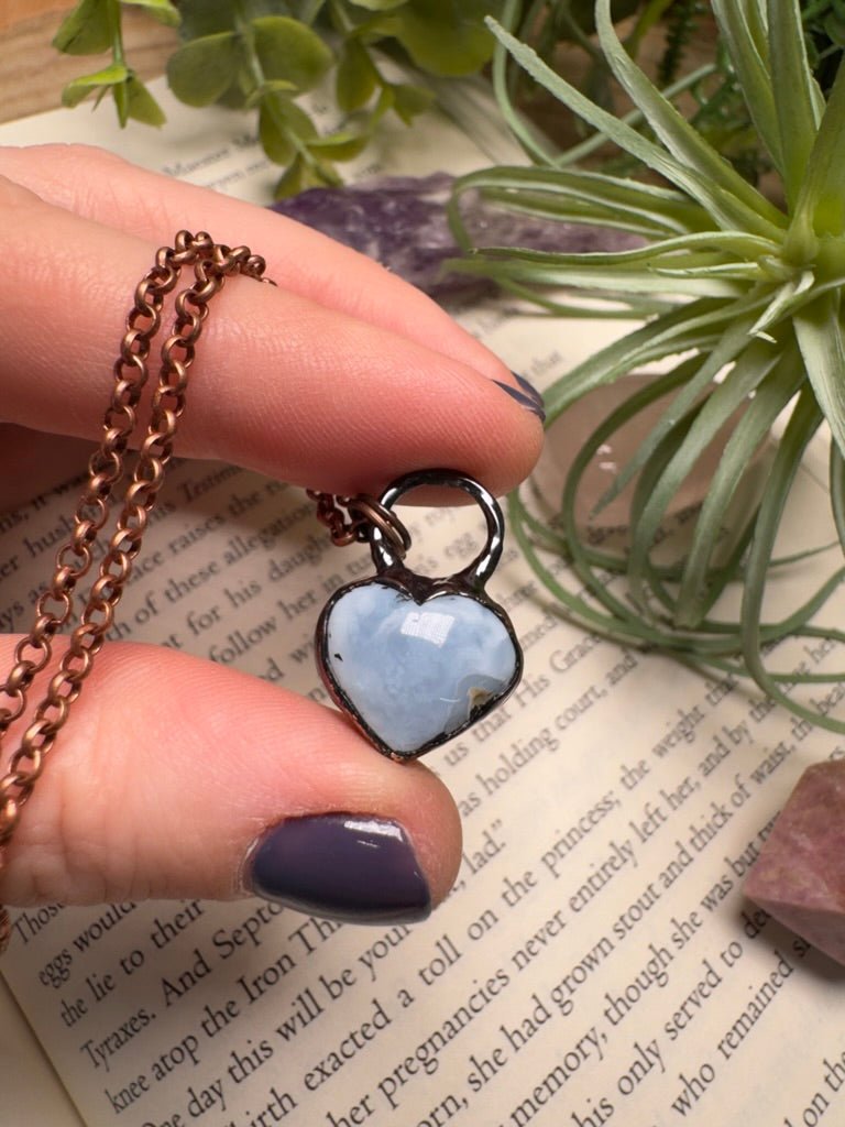 Blue Chalcedony Heart Necklace | Copper Ashes