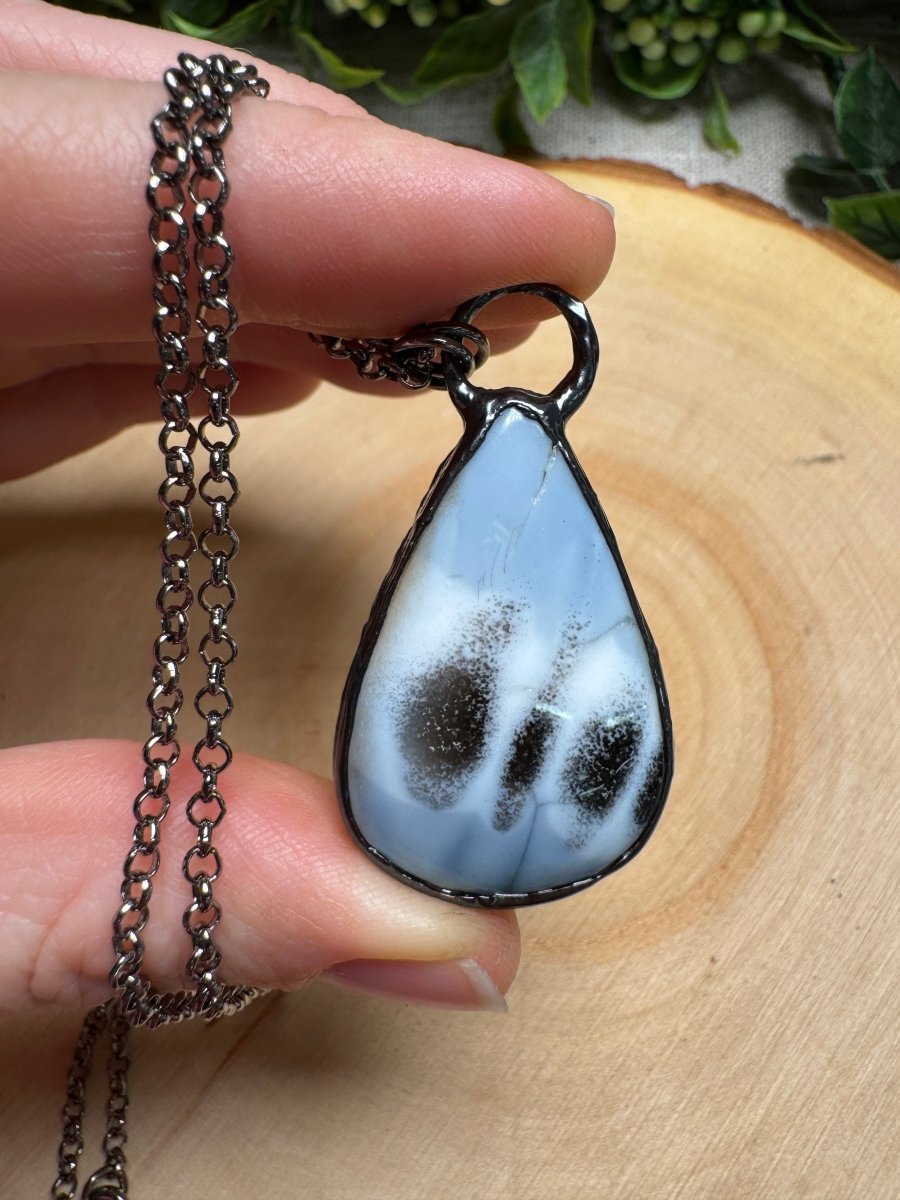 Blue Chalcedony Necklace (natural crack in stone) | Copper Ashes