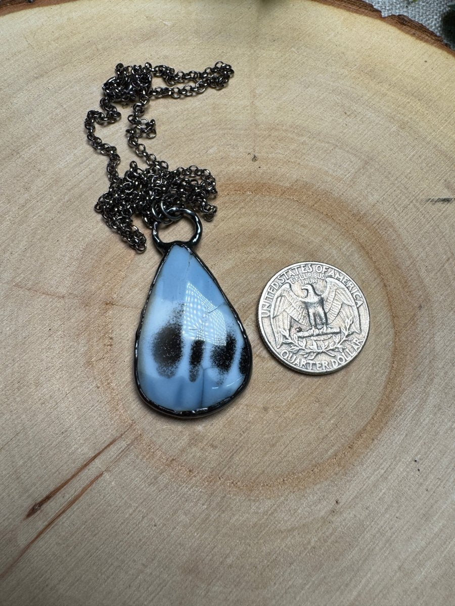 Blue Chalcedony Necklace (natural crack in stone) | Copper Ashes