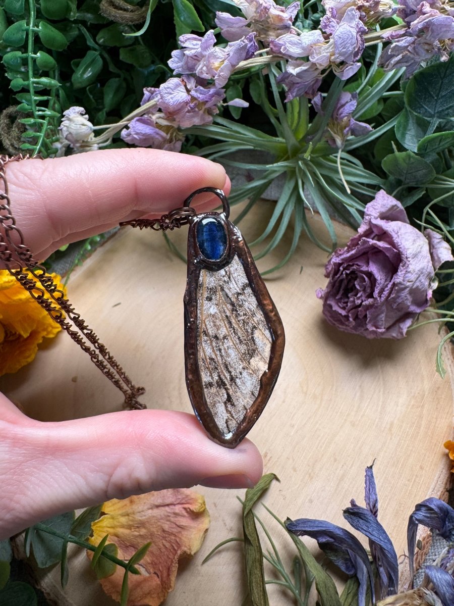 Blue Kyanite and Moth Wing Necklace | Copper Ashes