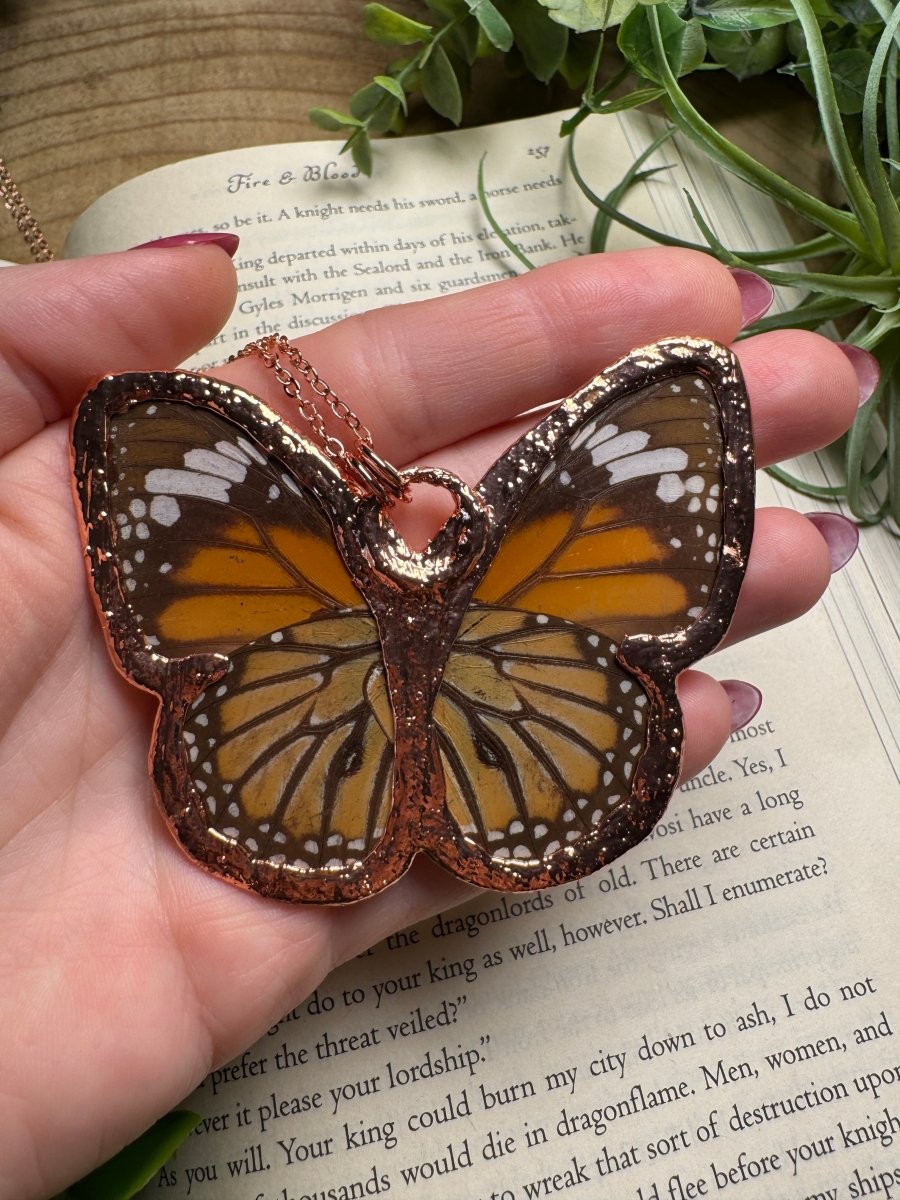 Blue Lace Agate and Butterfly Wing Statement Necklace | Copper Ashes