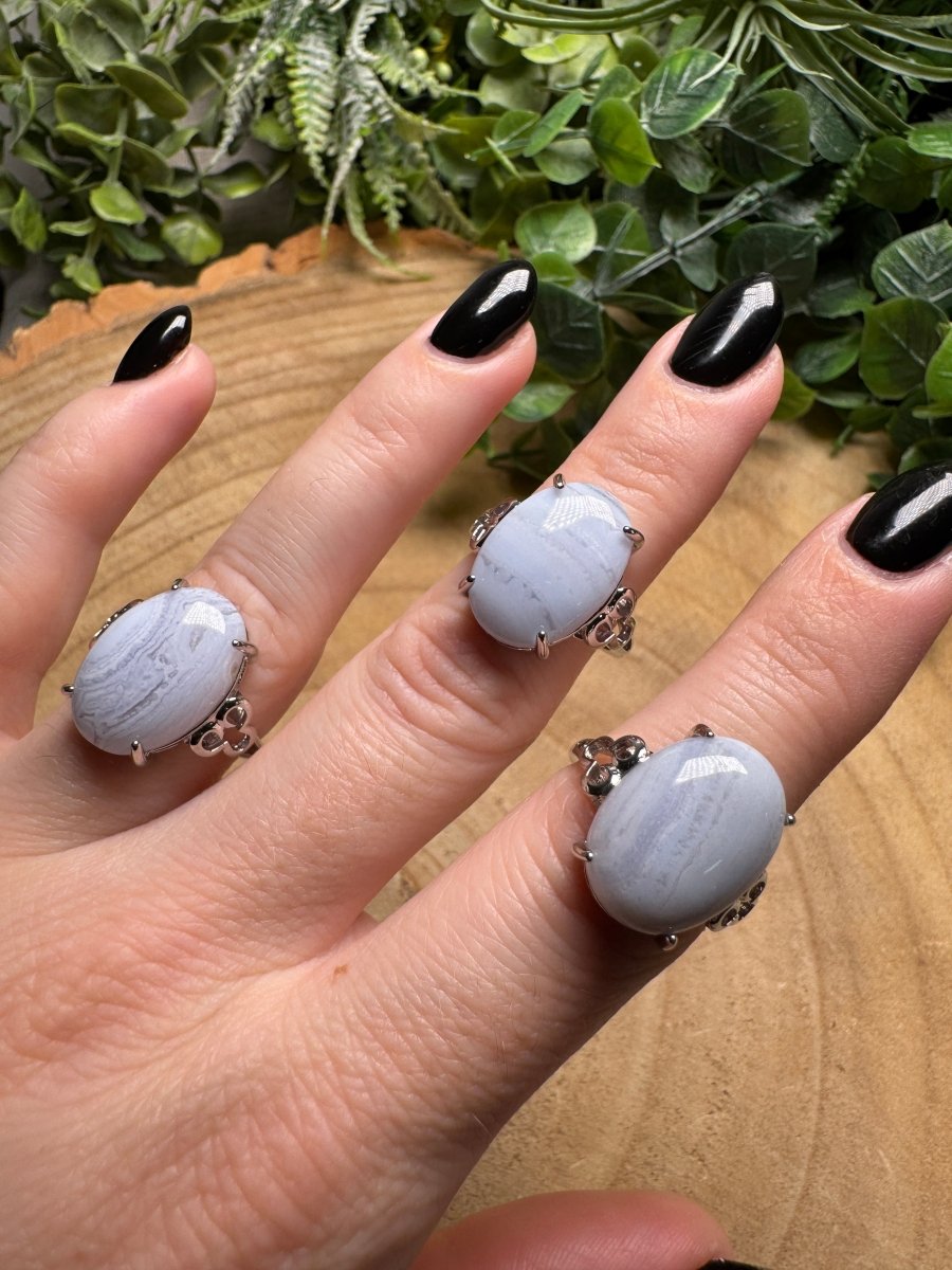 Blue Lace Agate Ring Adjustable | Copper Ashes