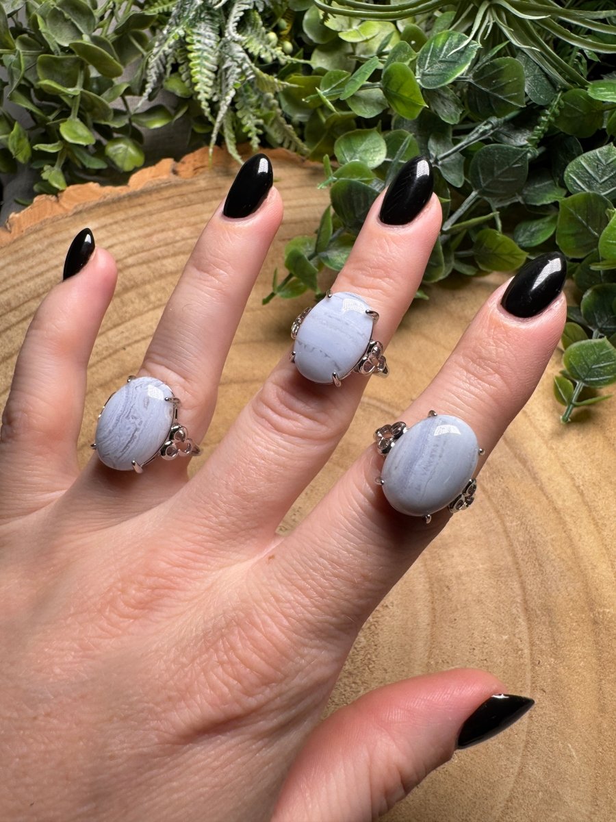 Blue Lace Agate Ring Adjustable | Copper Ashes